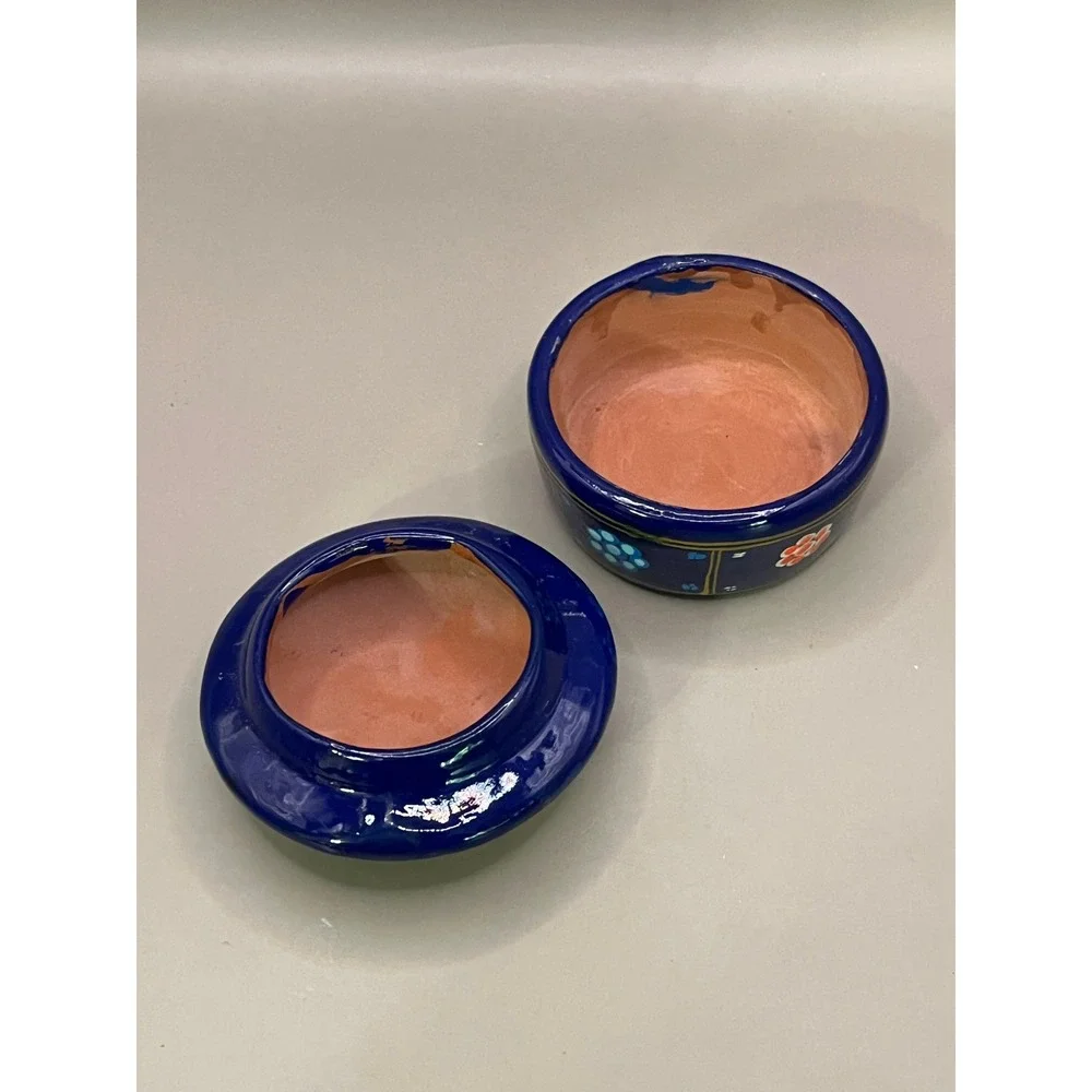 Sun Moon Stars Celestial Redware‎ Trinket Box Cobalt Blue 2.5
